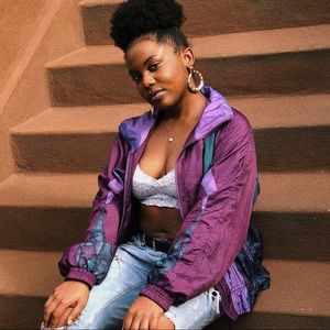 80S 90S PURPLE GREEN COLORBLOCK ZIP WINDBREAKER